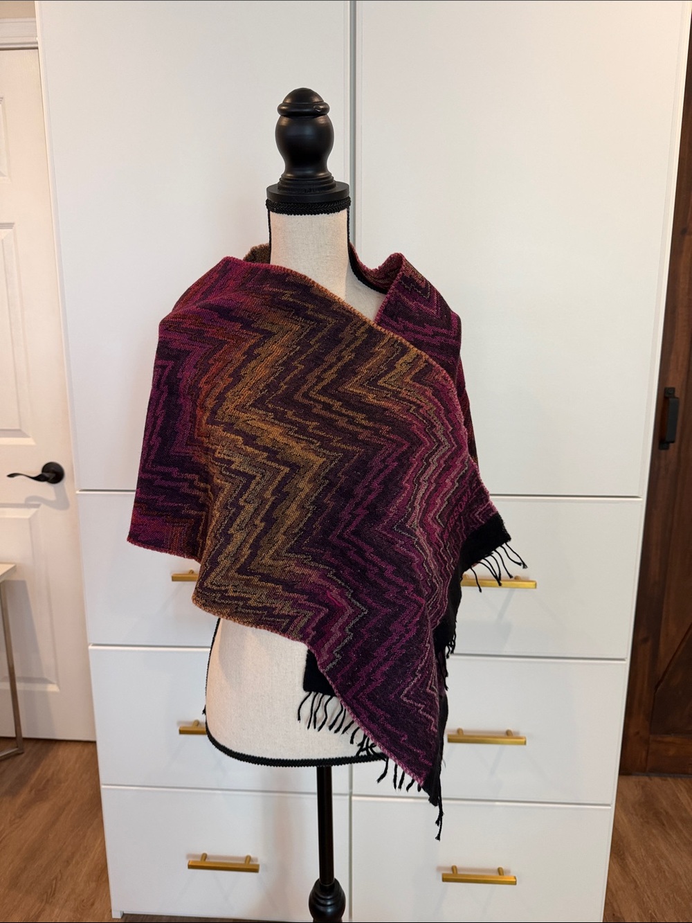 Missoni Zigzag Knit Wrap Shawl in Plum and Gold